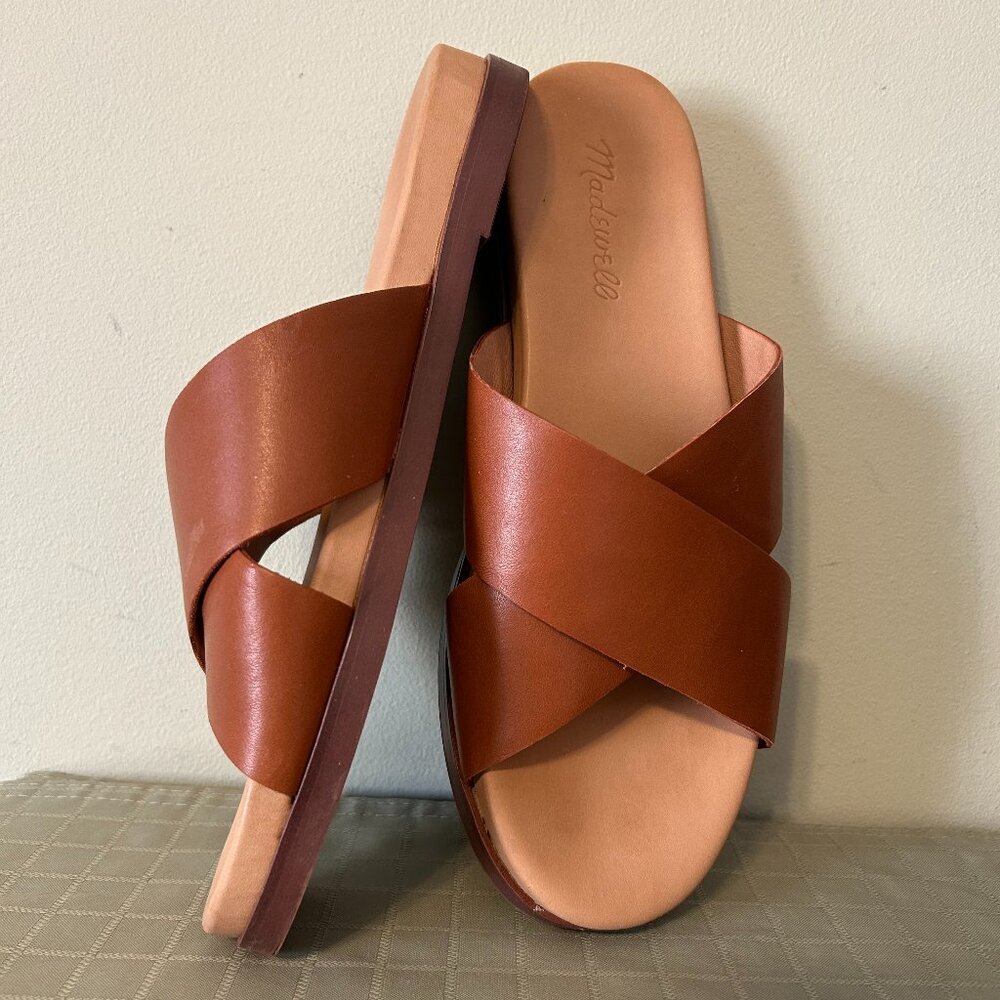 SALE - Madewell Women's Louisa - Brown Leather Crisscross Slide Sandals